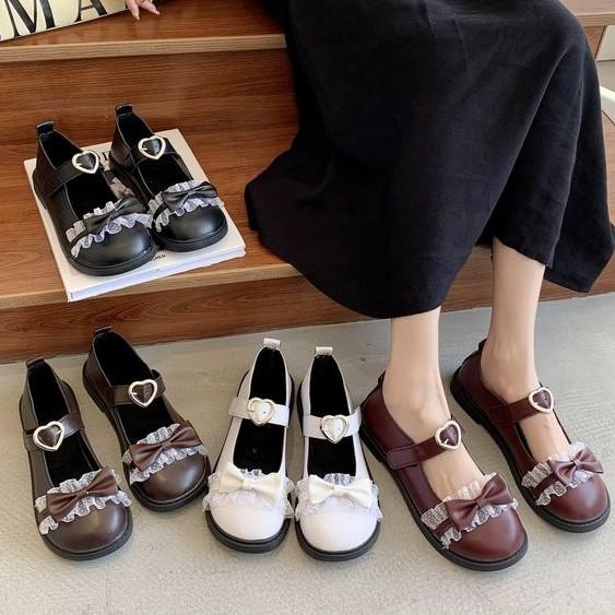 Giày Búp Bê Mũi Tròn Phối Nơ Phong Cách Hàn Quốc Cho Nữ