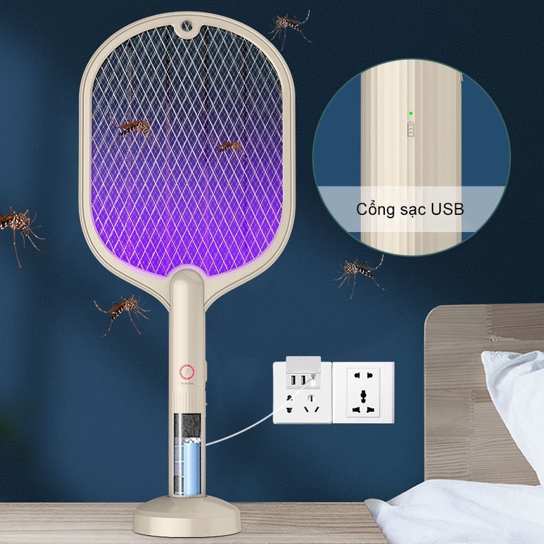 Vợt muỗi cao cấp kiêm đèn bắt muỗi tự động 2 trong 1 đa năng tích điện thông minh - VBM01