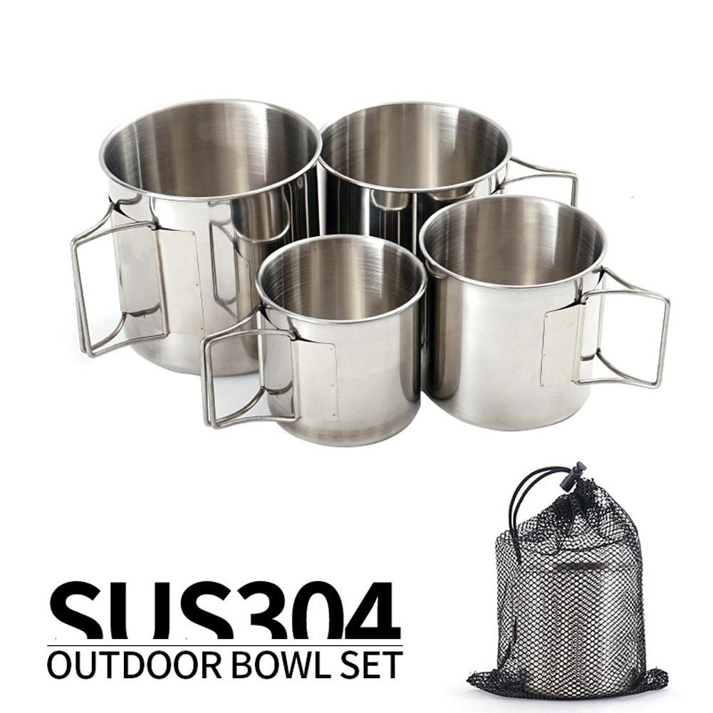 4PCS 304 Stainless Steel Outdoor Camping Cup Set Portable Mountaineering Trekking Cups Travel Hiking Cookware Equipment