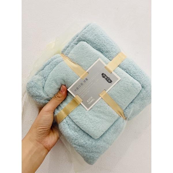 Set 2 Khăn Tắm Lông Cừu Xuất Hàn Cỡ Lớn Siêu Mềm Mịn Thấm Hút Nước
