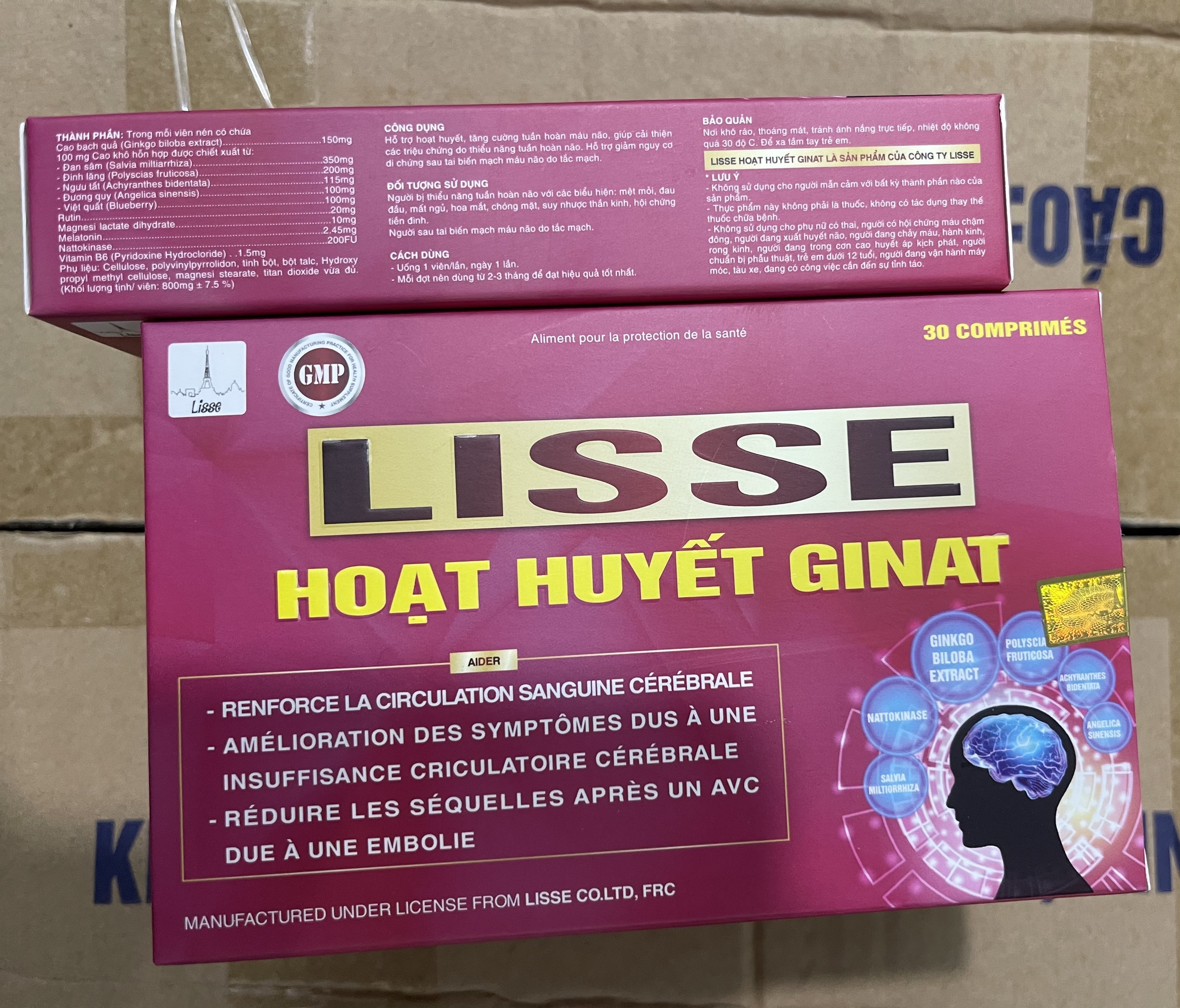 LISSE HOẠT HUYẾT GINAT - Hộp 30 viên- Tăng Cường Tuần Hoàn Máu