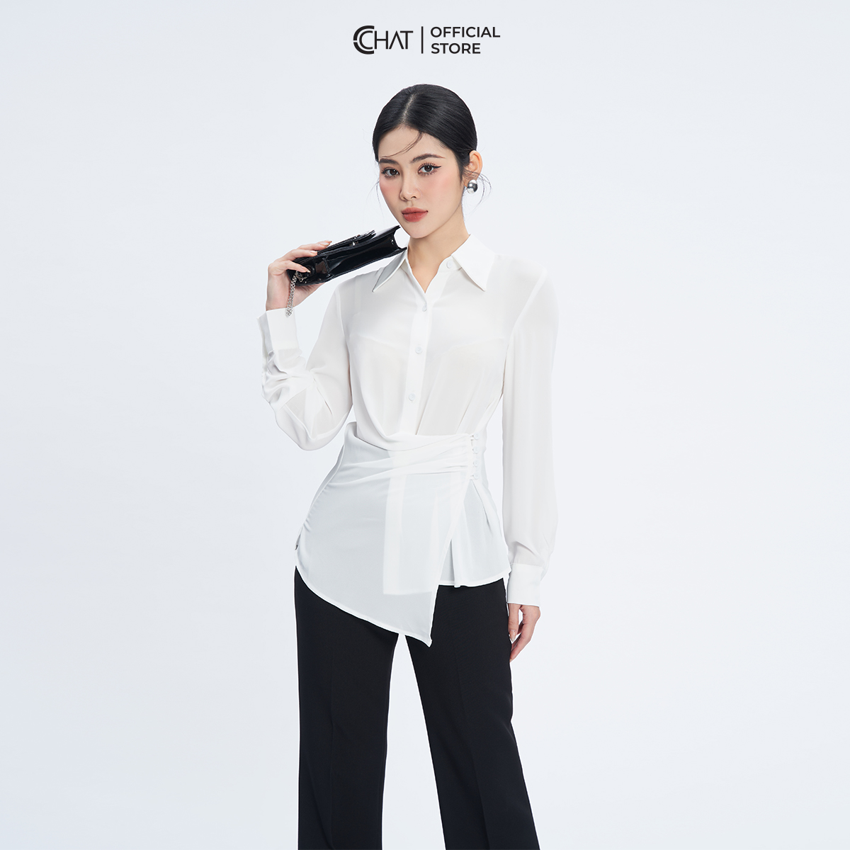 Áo Sơ Mi Nữ  Kiểu Cài Nhún Sườn Chất Liệu Chiffon Cao Cấp 13FDH2017ST