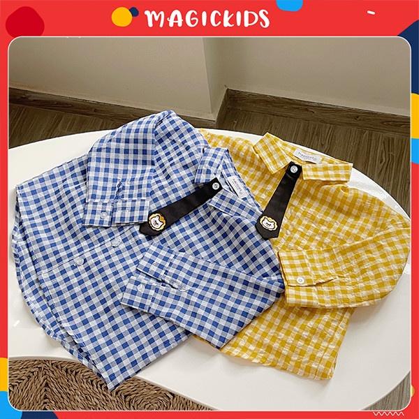 Áo sơ mi cho bé trai bé gái Magickids họa tiết kẻ caro kèm cavat thêu hình dễ thương cho bé Quần áo trẻ em AO22054