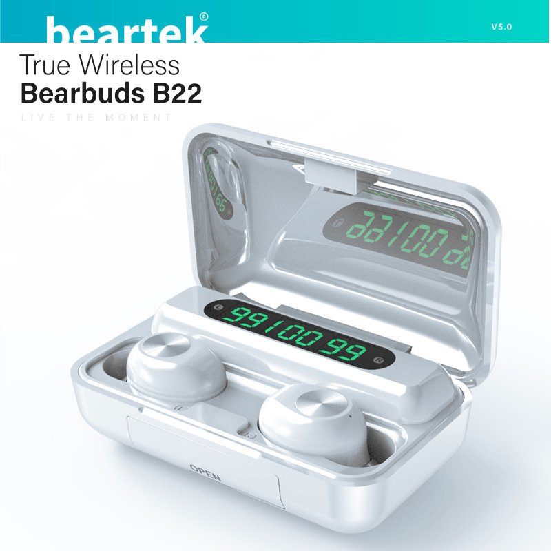 Tai nghe bluetooth Beartek B22 True Wireless bản nâng cấp chạm cảm ứng – Kết nối không dây dễ dàng – Hiển thị % pin - Hàng chính hãng