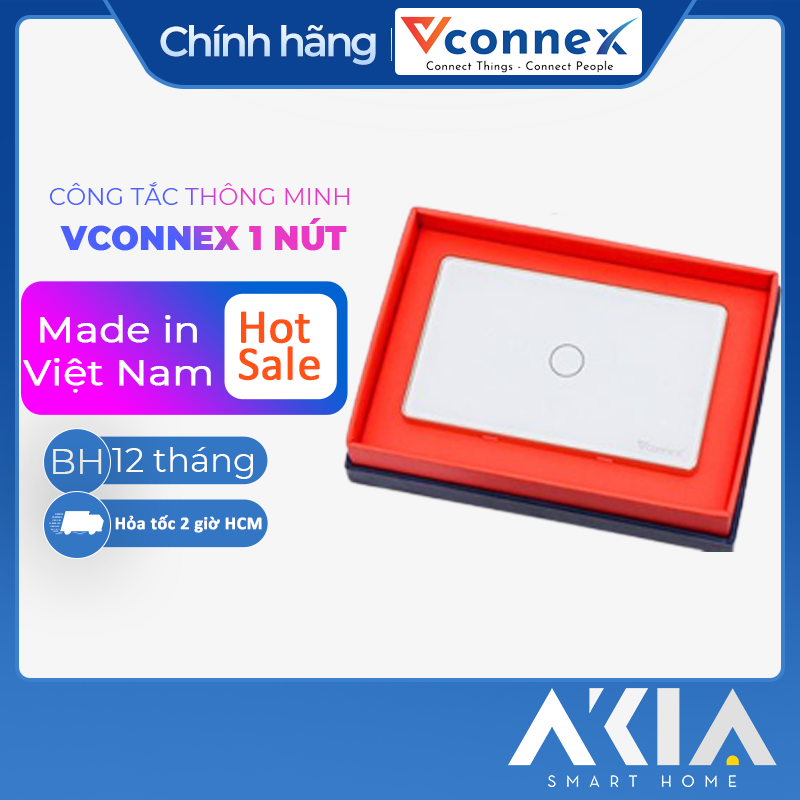 Công tắc Vconnex thông minh chữ nhật không viền Vconnex - Điều khiển từ xa, Wi-Fi 2.4 Hz, công suất 2500W - Hàng chinh hãng