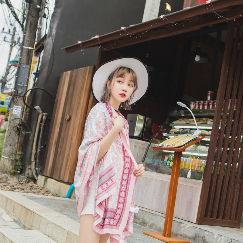 Khăn Choàng Quàng Cổ Boho Họa Tiết Thổ Cẩm Màu Hồng Phấn - Chất Liệu Cotton - Size:90x180cm - Mã KC016