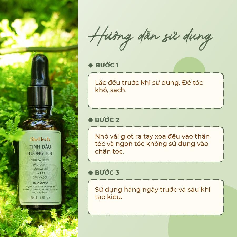 Serum dưỡng tóc mọc tóc vỏ bưởi, dầu mắc ca thuần chay She Herb phục hồi tóc hư tổn nặng 50ml