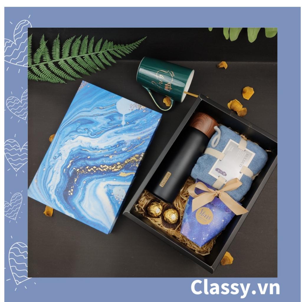 XÉ LẺ túi giấy Classy hoặc Hộp quà gấp kích thước 30,5x22x10cm quà tặng hoạ tiết màu xanh blue Q754
