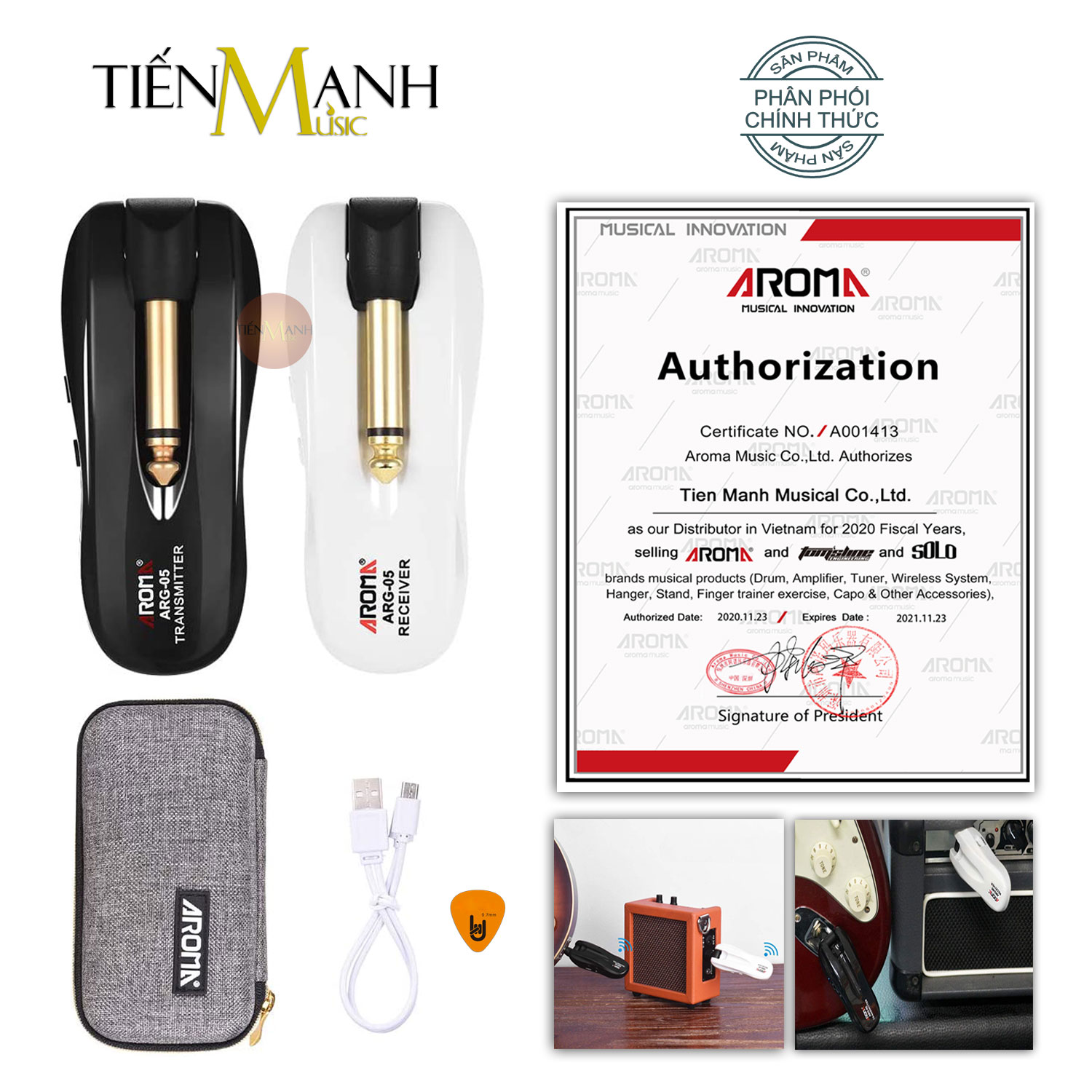 Aroma ARG-05 Bộ Thu Phát Tín Hiệu Không Dây ARG5 Wireless System - Pin sạc, Dùng cho Đàn Guitar và mọi loại Nhạc Cụ khác ARG05 Hàng Chính Hãng - Kèm Móng Gẩy DreamMaker