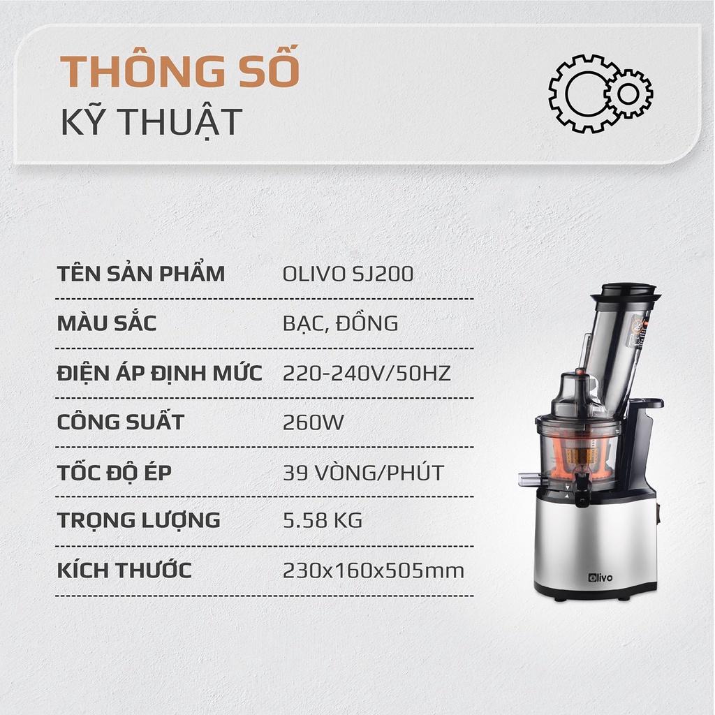 Máy Ép Chậm OLIVO SJ200 - Ép Trái Cây Hoa Quả, Siêu Kiệt Bã, Dễ Vệ Sinh