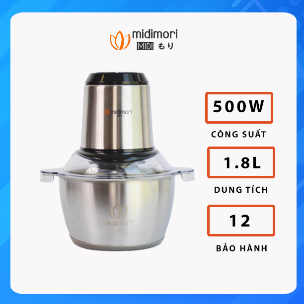 Máy Xay Thịt Đa Năng Thân Inox Chopper Midimori GC-24338 (500W) - Đen - Hàng chính hãng