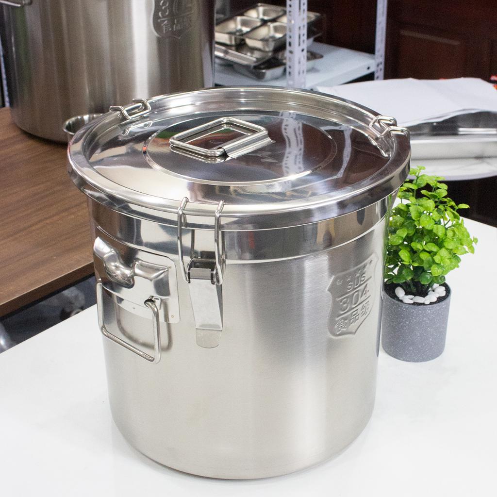 Xô inox 304 20L- nồi inox 30x30cm có khóa đựng thực phẩm