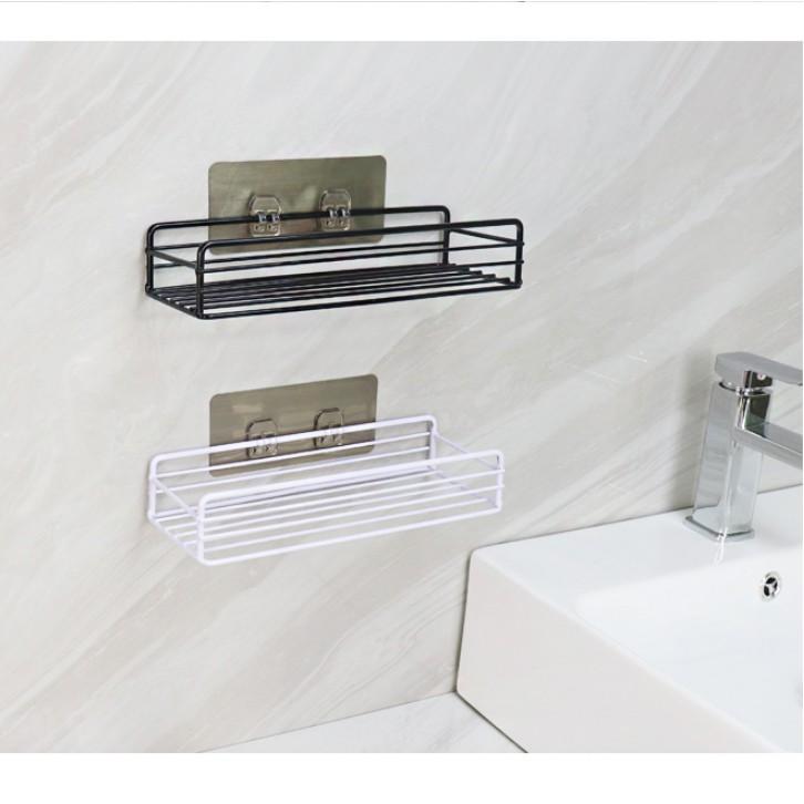 Giá để đồ nhà tắm kim loại bền đẹp, kệ hình chữ nhật đựng đồ đa năng không cần khoan tường siêu tiện dụng
