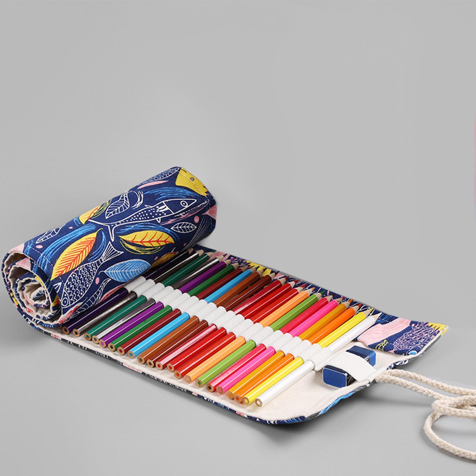 Canvas Pencil Wrap Adult Coloring Pencil Holder Colored Pencils Organizer