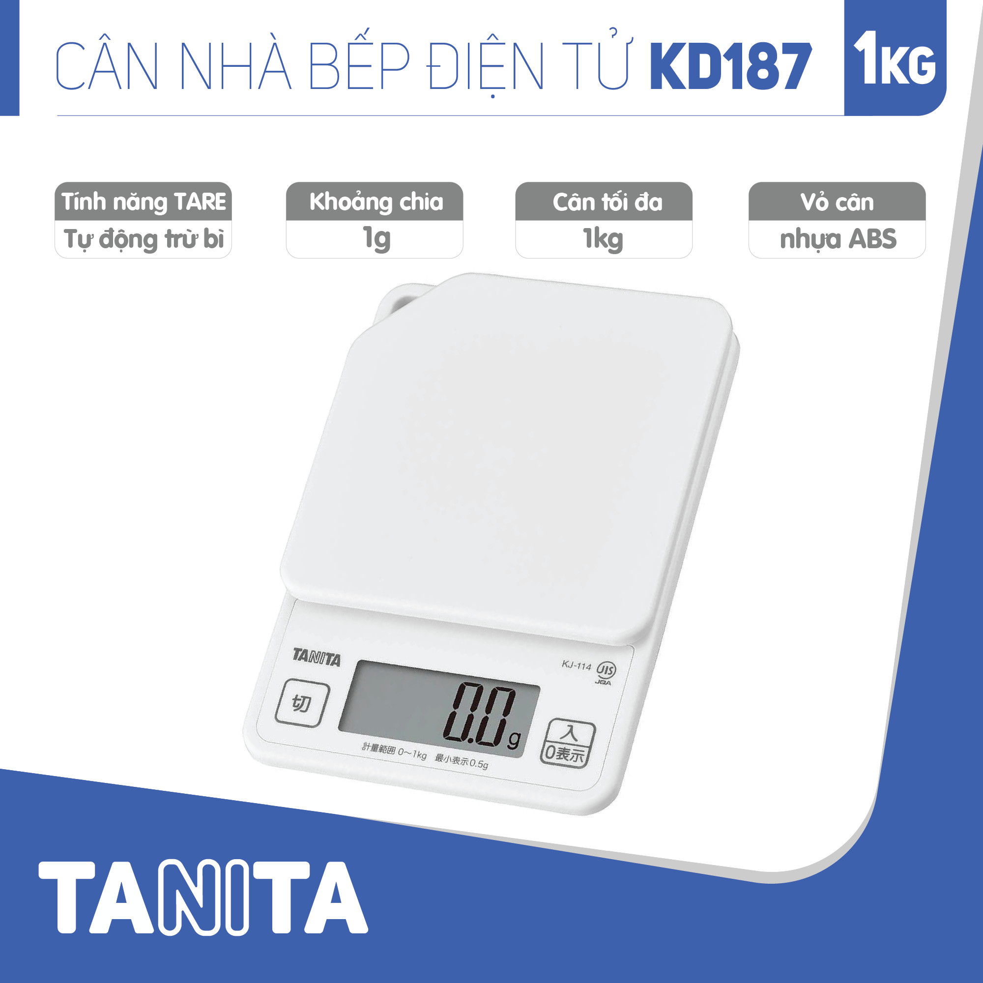 Cân điện tử nhà bếp TANITA KD187 (1kg) (Chính hãng Nhật Bản), Cân nhà bếp 1kg, Cân thức ăn 1kg, Cân thực phẩm 1kg, Cân Nhật, Cân trọng lượng, Cân chính hãng, Cân thực phẩm, Cân thức ăn, Cân tiểu ly điện tử, Cân chính xác, Cân làm bánh