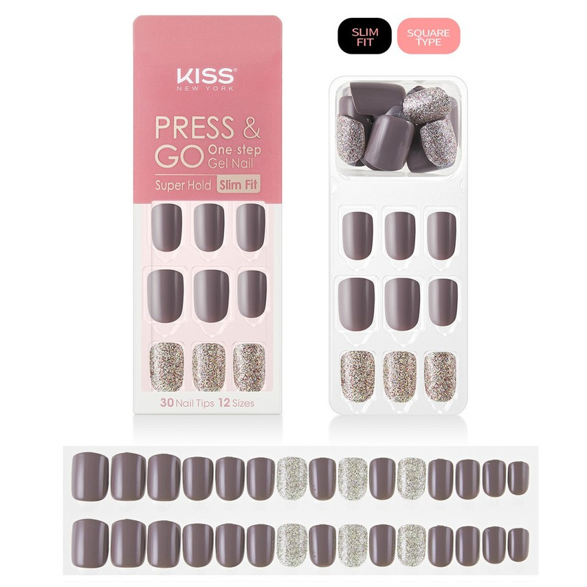 Bộ 30 Móng Tay Gel Tự Dán Press &amp; Go Kiss New York Nail Box - Shiny Pebble (KPNS16K)