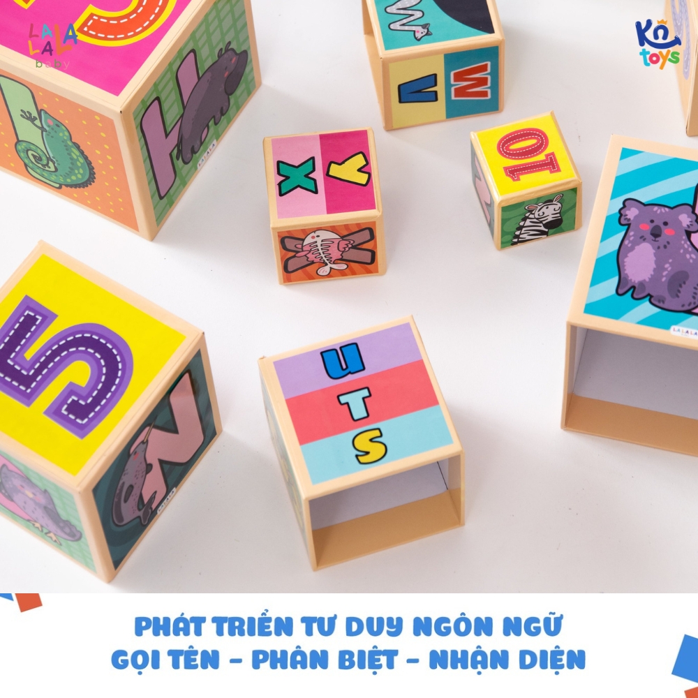 Đồ Chơi Tháp Xếp Chồng Bụng Bự Hình Khối 10 hộp Cho Bé từ 1-5 tuổi Alphabet Nesting and Stacking Blocks - Lalala Baby 