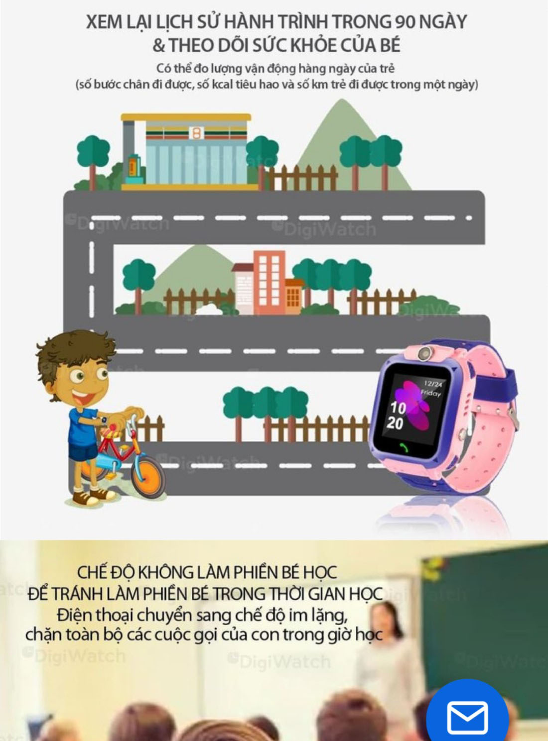 Đồng hồ định vị trẻ em Q12 2019 tặng 1 cục sạc nguồn