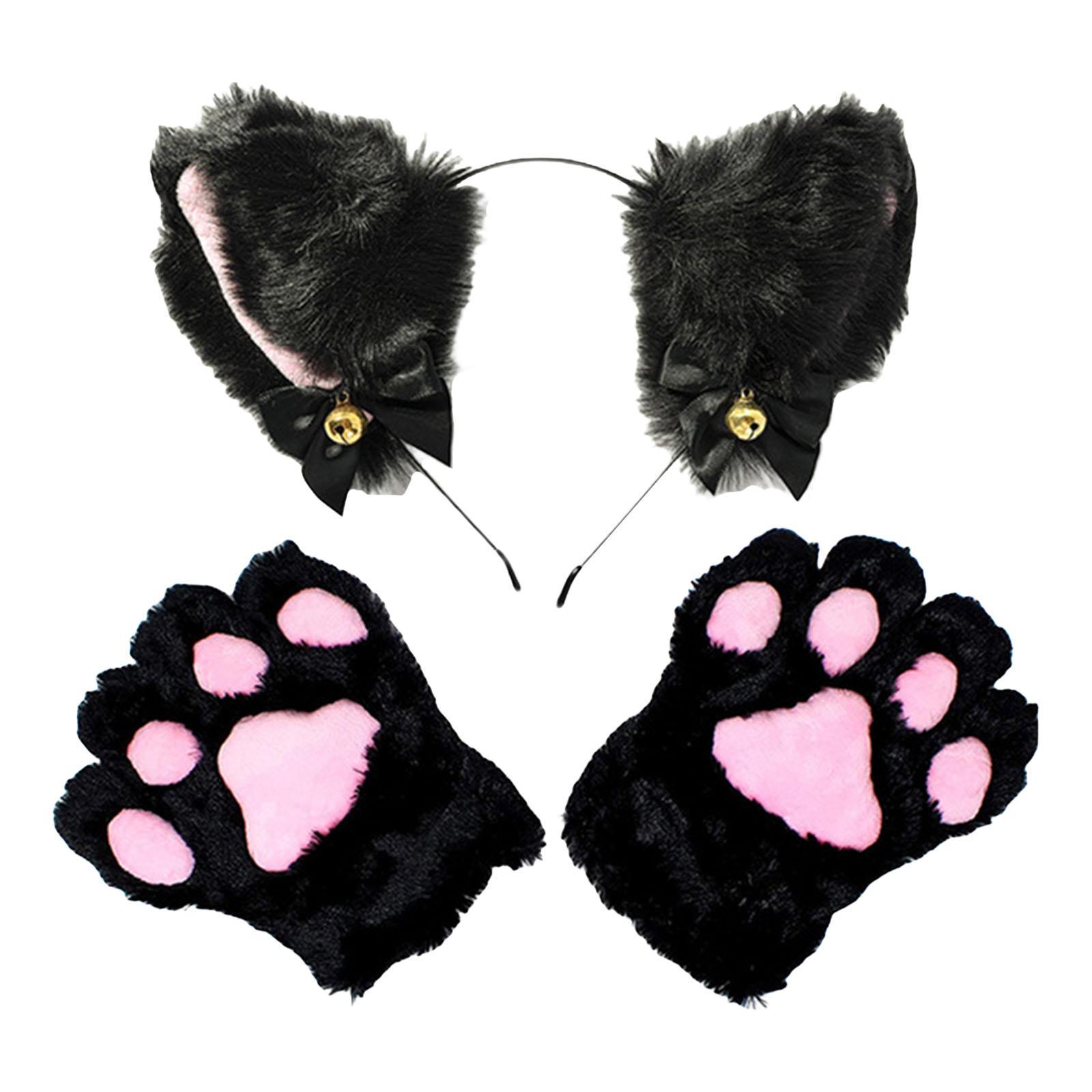 Faux Fur Cat Ears Headband and Claw  for Halloween Fancy Dress Props