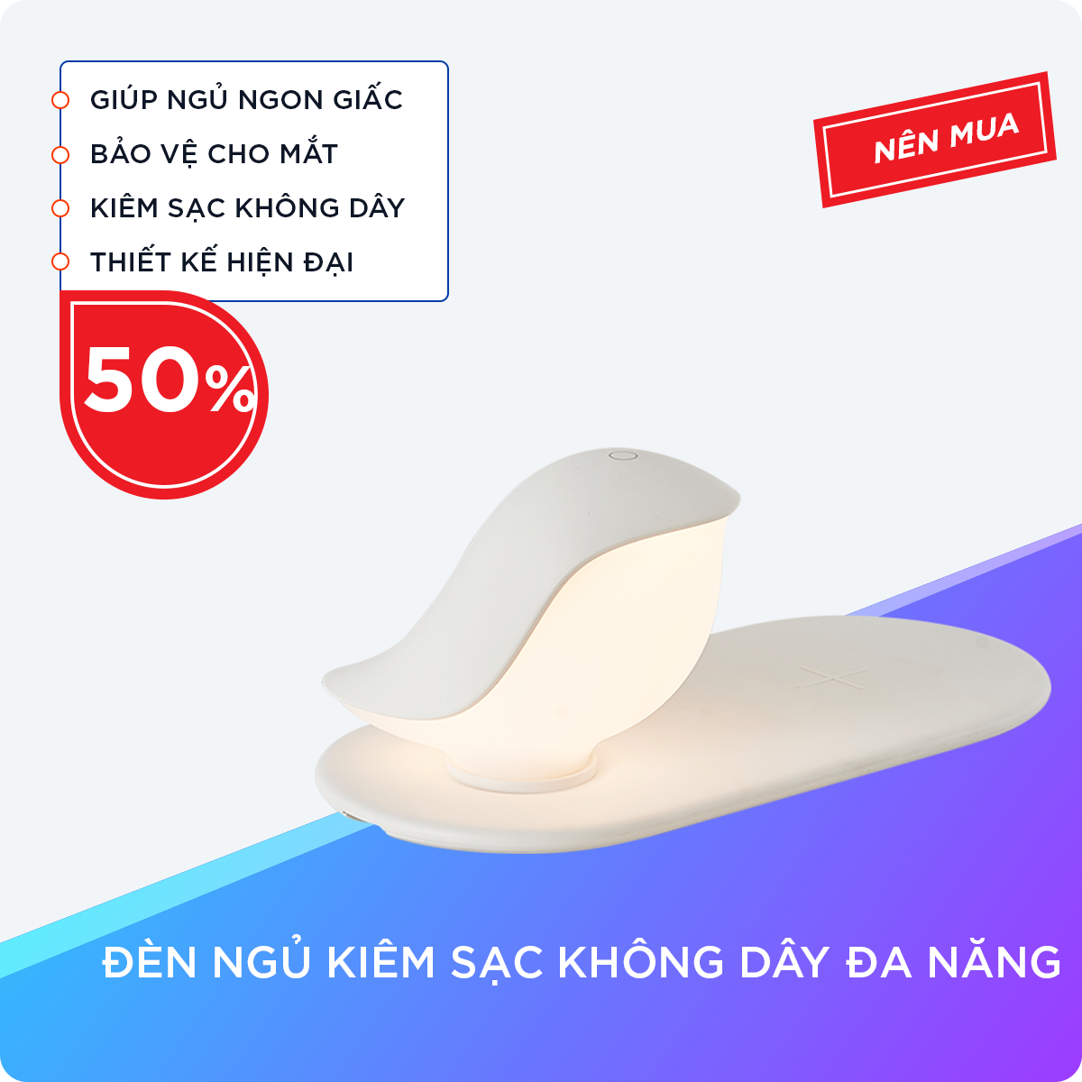 Đèn Ngủ Kiêm Sạc Không Dây Đa Năng 2in1