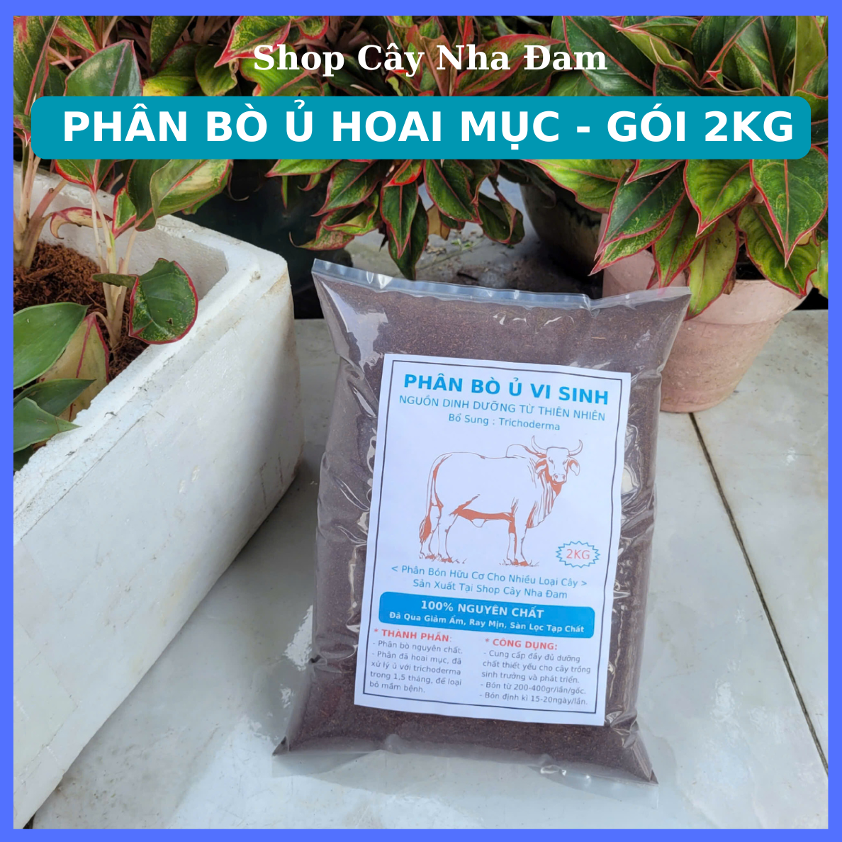 Phân Bò Ủ Hoai Mục Đã Qua Xử Lý Và Ủ Với Trichoderma,Trồng Rau Sạch, Hoa, Cây Cảnh, Cây Ăn Trái (Gói 2Kg)
