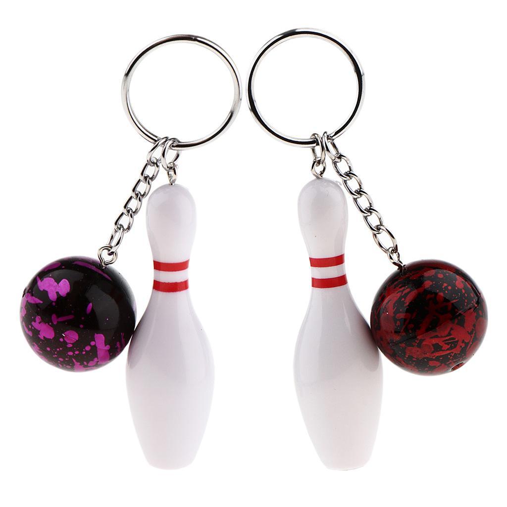 2-10pack Mini Bowling Pin and Ball keychain key Ring 3D Keyfob Fashion Gift red