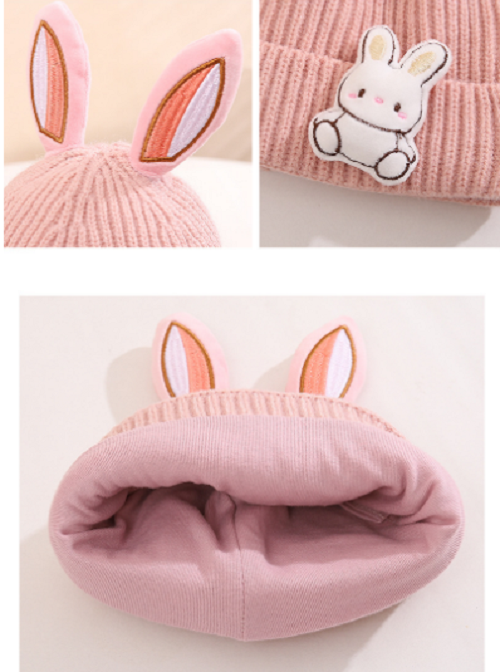 Mũ len tai thỏ lót nỉ bông cao cấp cho bé, nón len trẻ em cực ấm cực xinh mẫu mới