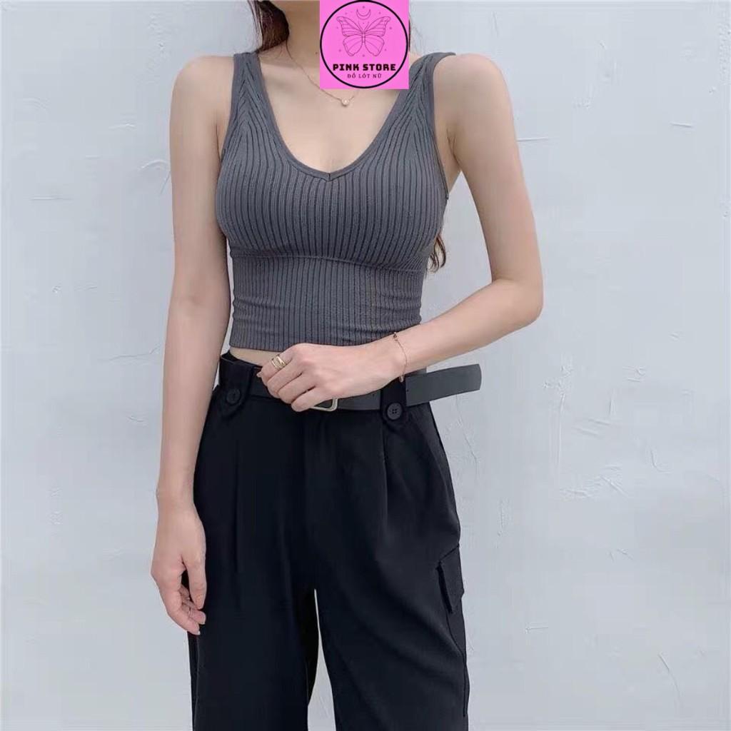 Áo Bra Len Tăm Cotton Cổ Tim Có Đệm Ngực Xuất Nhật PINK STORE