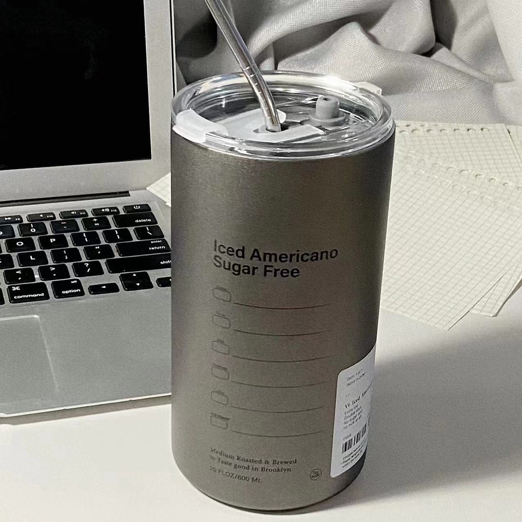 Bình đựng nước giữ nhiệt Iced Americano có ống hút dung tích 600ml, Ly cốc giữ nhiệt cute uống cà phê dùng văn phòng, Cốc giữ nhiệt Iced Americano thể tích 650ML/300ML,làm bằng inox,có ống hút - Hàng Chính Hãng dododios