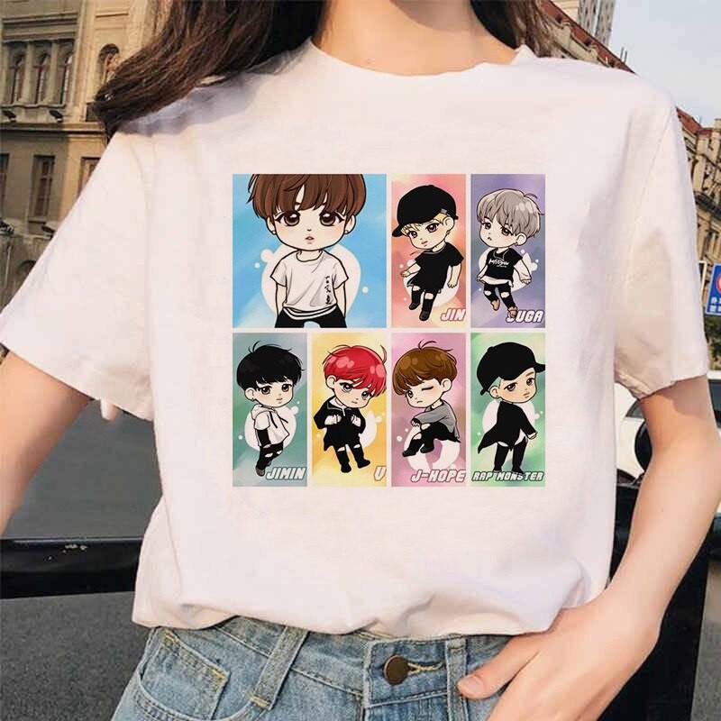 Áo phông BTS in hình chibi các thành viên nhóm