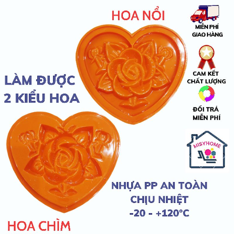 Khuôn xôi hình trái tim in hoa hồng hàng Cao cấp việt nhật