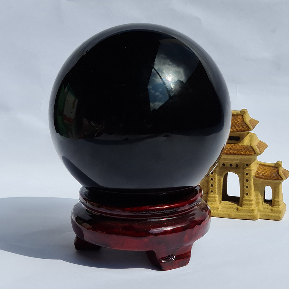 Quả Cầu Phong Thuỷ Đá Thuỷ Tinh Núi Lửa Obsidian Đen - Mx - Hợp Mệnh Thuỷ, Mộc