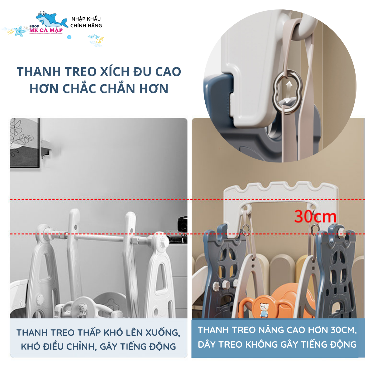 Combo cầu trượt xích đu Lâu đài CS1, TẶNG KÈM BỘ BÓNG RỔ , cầu trượt dài 1m90 thành cao, chịu tải 100kg