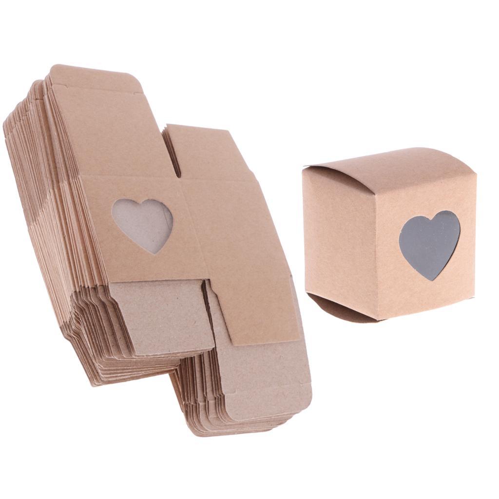 2X 50 Pieces DIY Kraft Rustic Candy Gift Boxes Heart Window Decor Wedding Favor