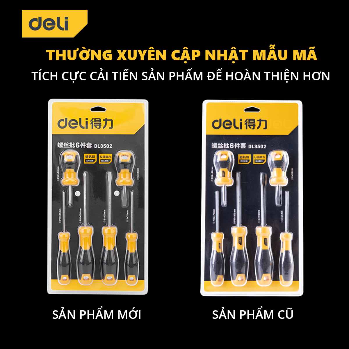 Bộ Tua Vít Deli 6 Chiếc Cao Cấp Chính Hãng - Chất Liệu Siêu Bền, Chống Mòn, Gỉ, Tay Cầm Chống Trơn Trượt - DL3502