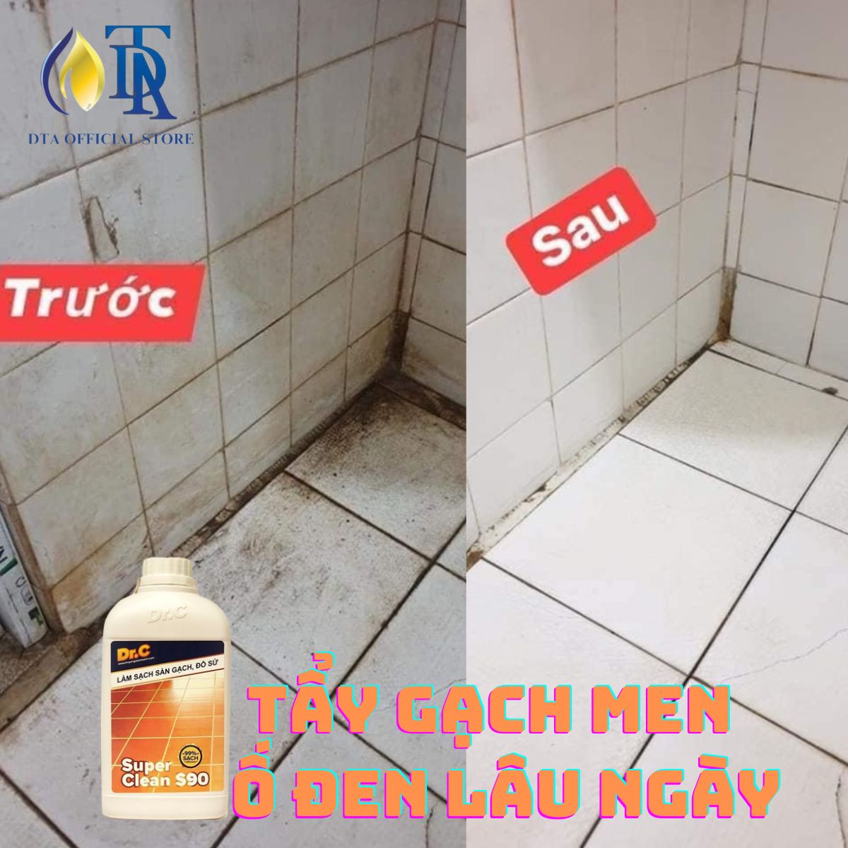 Combo Tẩy Bồn Cầu Bị Ố Vàng,Tẩy Gạch Men,Tẩy Xi Măng,Nước Tẩy Nhà Vệ Sinh,Tẩy Rong Rêu Vôi Vữa Dr.C Super Clean S90 1 Lít