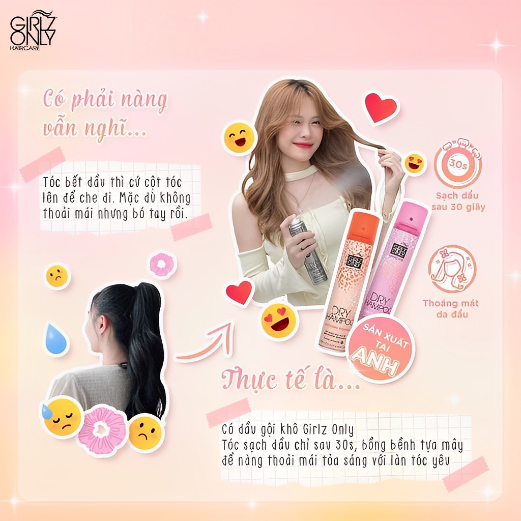 Dầu Gội Khô Girlz Only Xịt Tóc Gội Đầu Khô Dry Shampoo Không Bết Sạch Dầu Bồng Bềnh 200ml / Chai