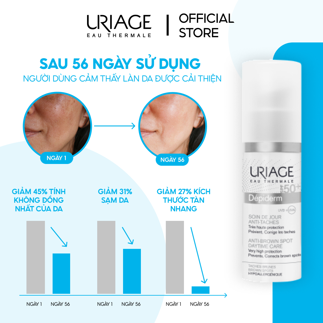 Hình ảnh Kem chống nắng làm đều màu da, dưỡng sáng URIAGE DÉPIDERM SPF50+ SOIN DE JOUR ANTI-TACHES 30ml