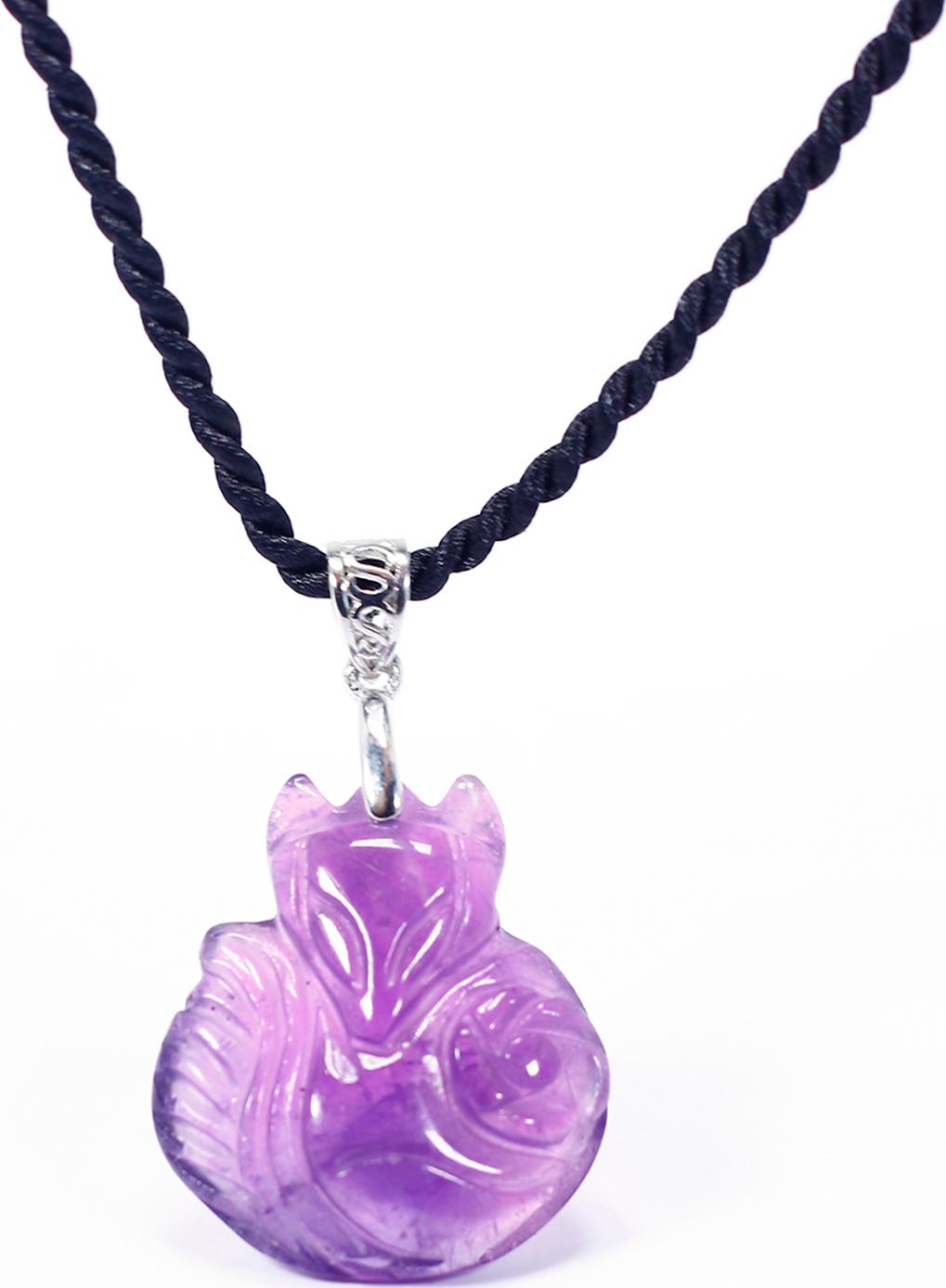 Mặt Dây Chuyền Hồ Ly 9 Đuôi Ôm Hoa Mẫu Đơn Đá Thiên Nhiên - Ngọc Quý Gemstones - Đá Thạch Anh Tím