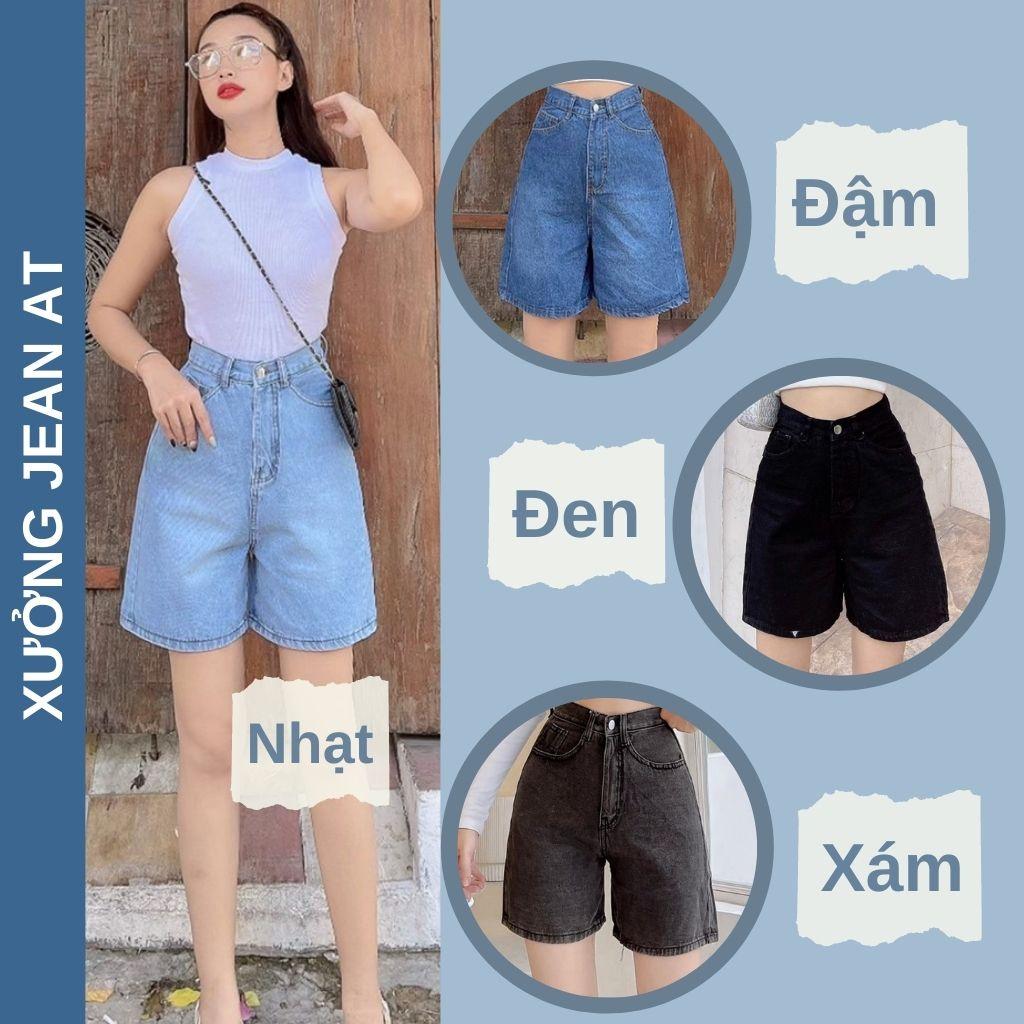 Quần Short Jean Ngố Nữ Ống Rộng Lưng Cao Basic Chất Bò Phong Cách Ulzzang Hàn Quốc 4 Màu - 304 - 438