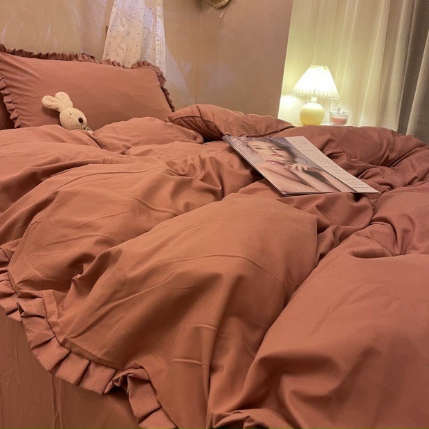 Bộ Chăn Ga Gối Cotton Tici Bèo LIDACO - Cam Đất