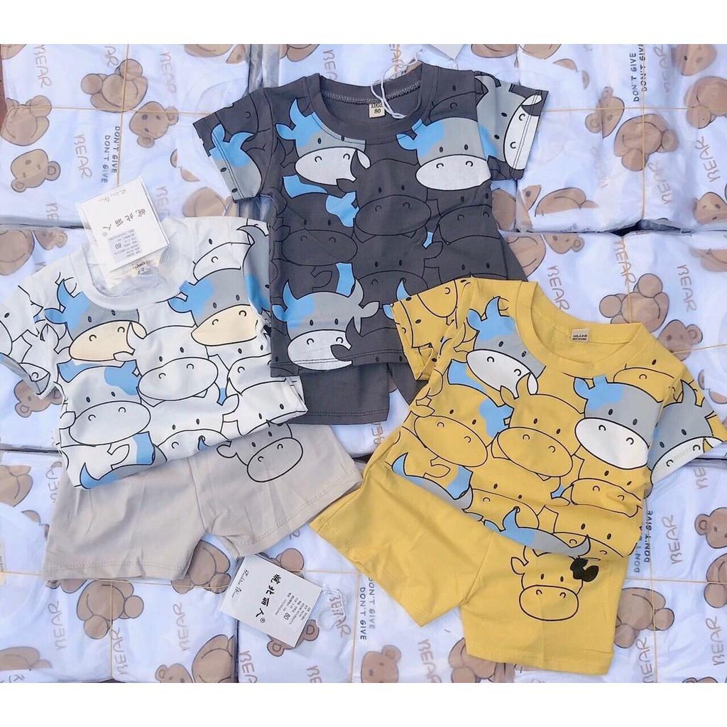 Bộ Cộc Tay Cho Bé Trai bé gái BABY SÓC, Bộ thun Cộc Tay Cực Mát in hình trâu ngộ nghĩnh Từ 6-28kg