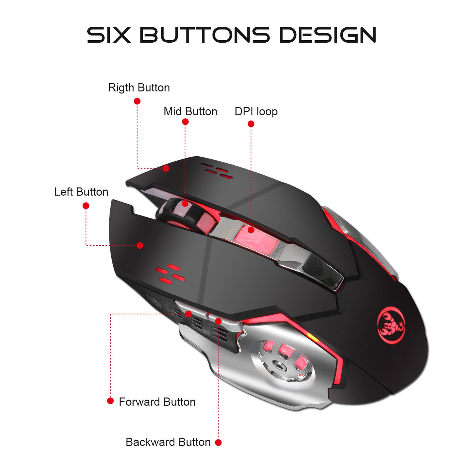 HXSJ M70 2.4G Wireless Charging Game Mouse Colorful Breathing Light Gaming Mouse with Adjustable DPI for PC Notebook