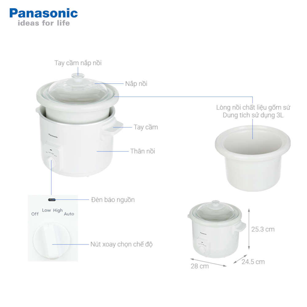 Nồi Nấu Chậm Panasonic 3 Lít  NF-N30ASRA - Hàng Chính Hãng