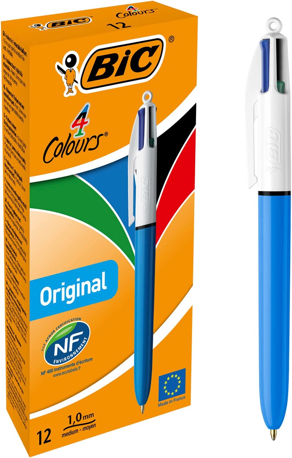 Bút bi 4 màu mực siêu nhiều BIC 4-Color Retractable Ballpoint Pen, Cỡ ngòi Medium Point (1.0mm), 1 cây viết