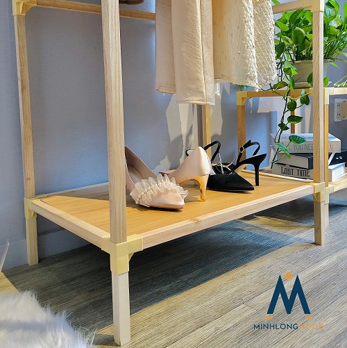 Kệ Tủ Treo Quần Áo - Tủ Vải Khung Gỗ Minhlongwood M33 - Nội Thất Phòng Ngủ - Màu Gỗ Tự Nhiên