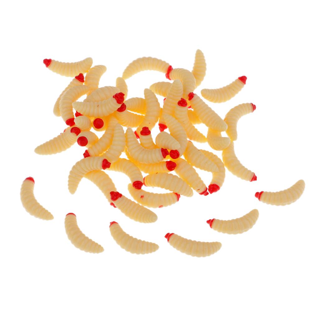 Soft Lures Bait,50Pcs Earthworm, Maggot Grub Worms Fishing Lures Baits 2.4cm