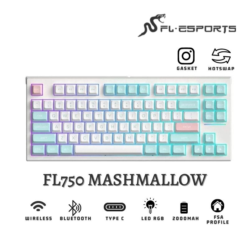 Bàn phím cơ FL-Esports FL750 SAM Polar Night/Mashmallow (3 Mode - Gasket Mount) - Hàng chính hãng