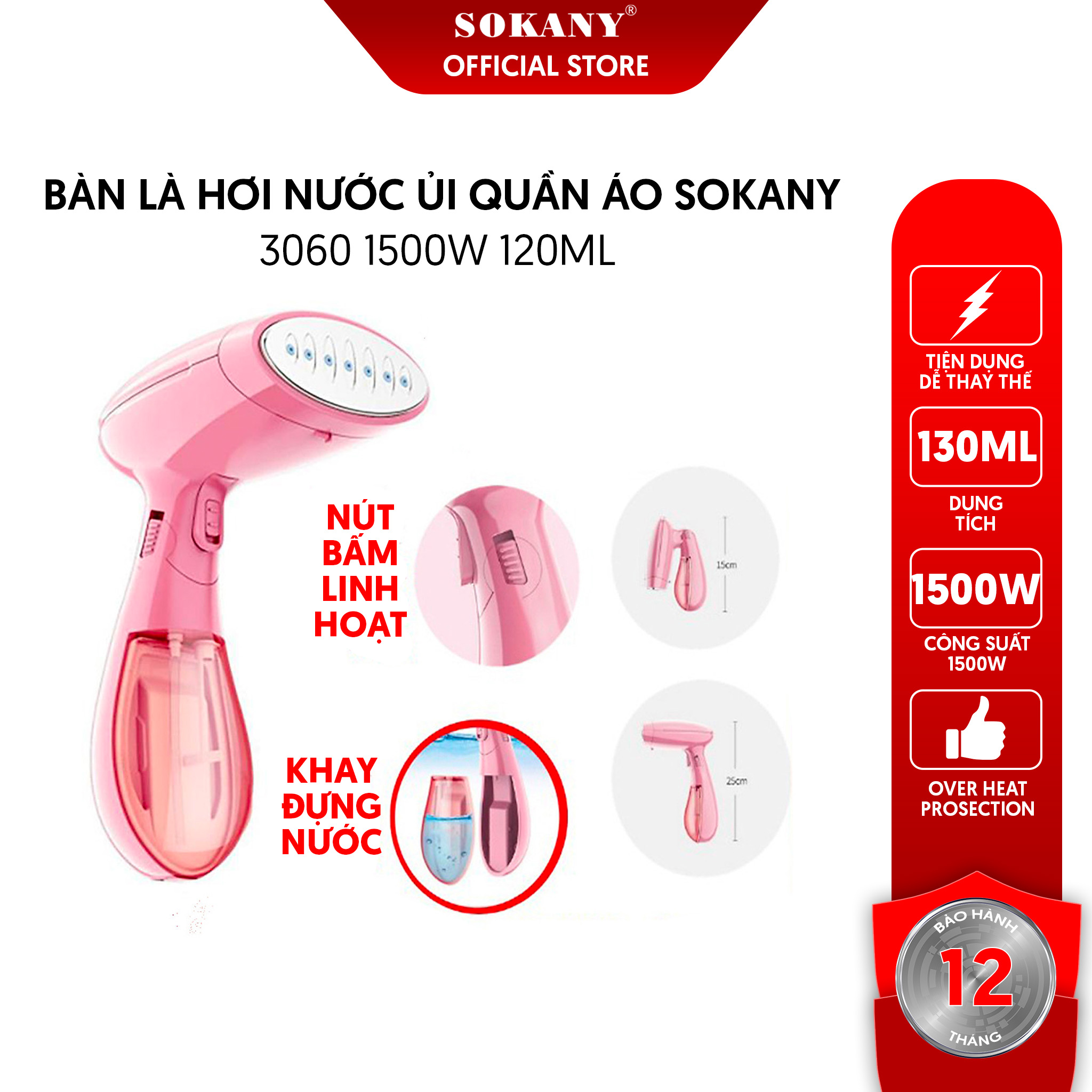 Bàn Là Hơi Nước Ủi Quần Áo SOKANY SK 3050 1500W 220V/50Hz 270ML Bảo Hành 12 Tháng - Hàng chính hãng