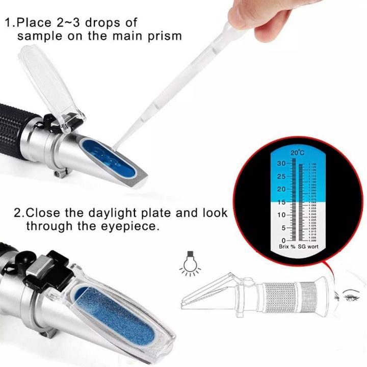 Khúc xạ kế đo đường hiệu quả nhanh chóng Brix % SG Wort 1.000 to 1.130